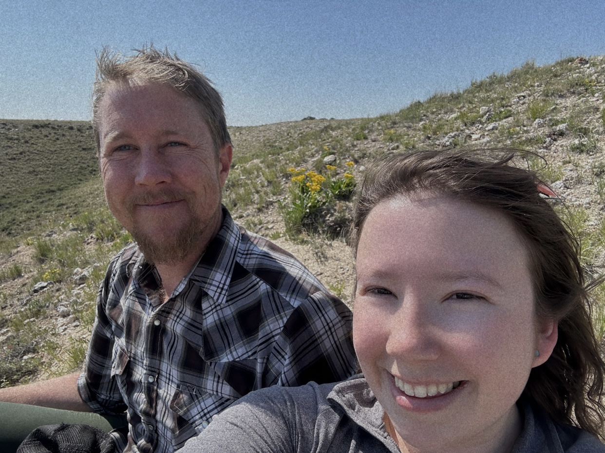 Me, Brad, and Yermo xanthocephalus, a rare plant endemic to Wyoming, 2025